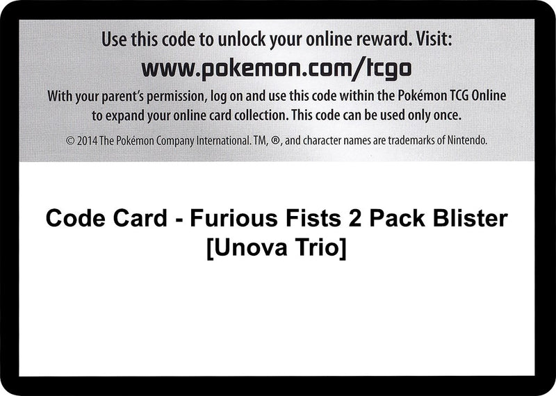 Code Card Furious Fists 2 Pack Blister Unova Trio [FFI]