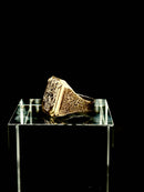 Horned Demon Skull Ring hand-cast ancient brass angle view