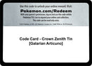 Code Card Crown Zenith Tin Galarian Articuno [CRZ]