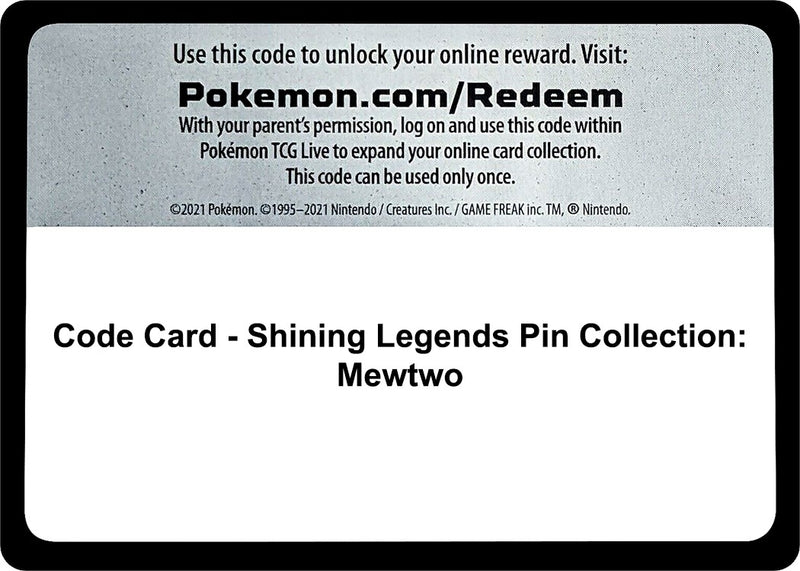 Code Card Shining Legends Pin Collection Mewtwo [SHL]