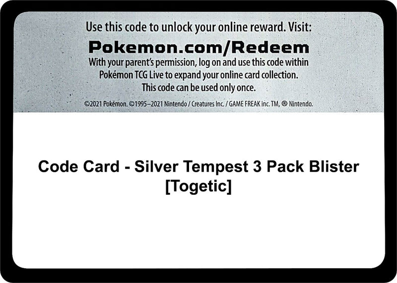 Code Card Silver Tempest 3 Pack Blister Togetic [SWSH12]
