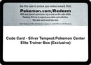 Code Card Silver Tempest Pokemon Center Elite Trainer Box Exclusive [SWSH12]