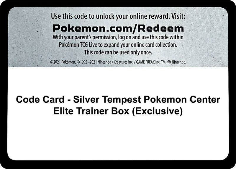 Code Card Silver Tempest Pokemon Center Elite Trainer Box Exclusive [SWSH12]