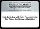 Code Card Scarlet and Violet Pokemon Center Elite Trainer Box Exclusive Miraidon [SV1]