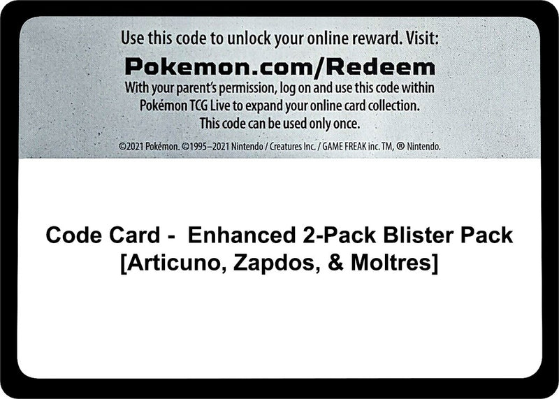 Code Card Enhanced 2 Pack Blister Pack Articuno Zapdos and Moltres [WCD]