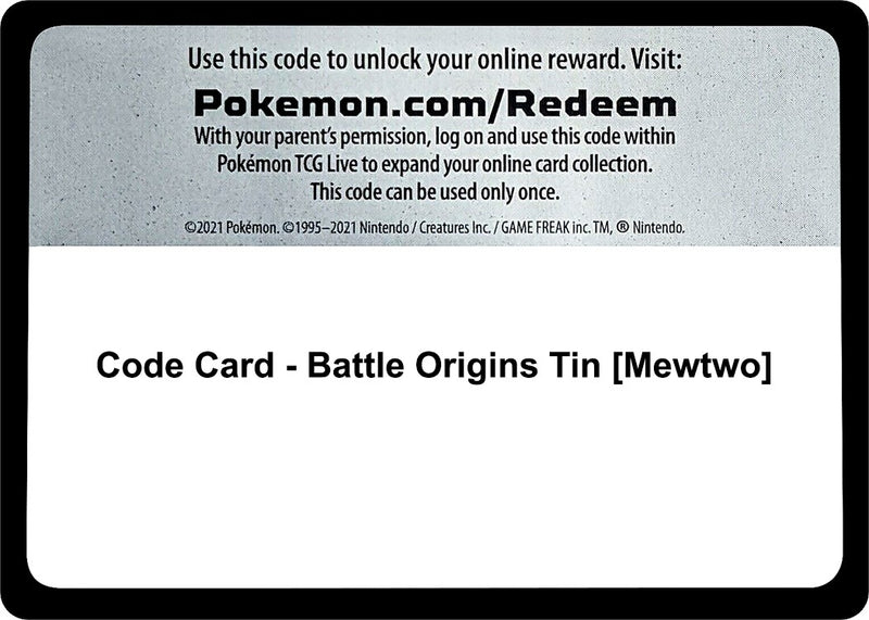 Code Card Battle Origins Tin Mewtwo [WCD]