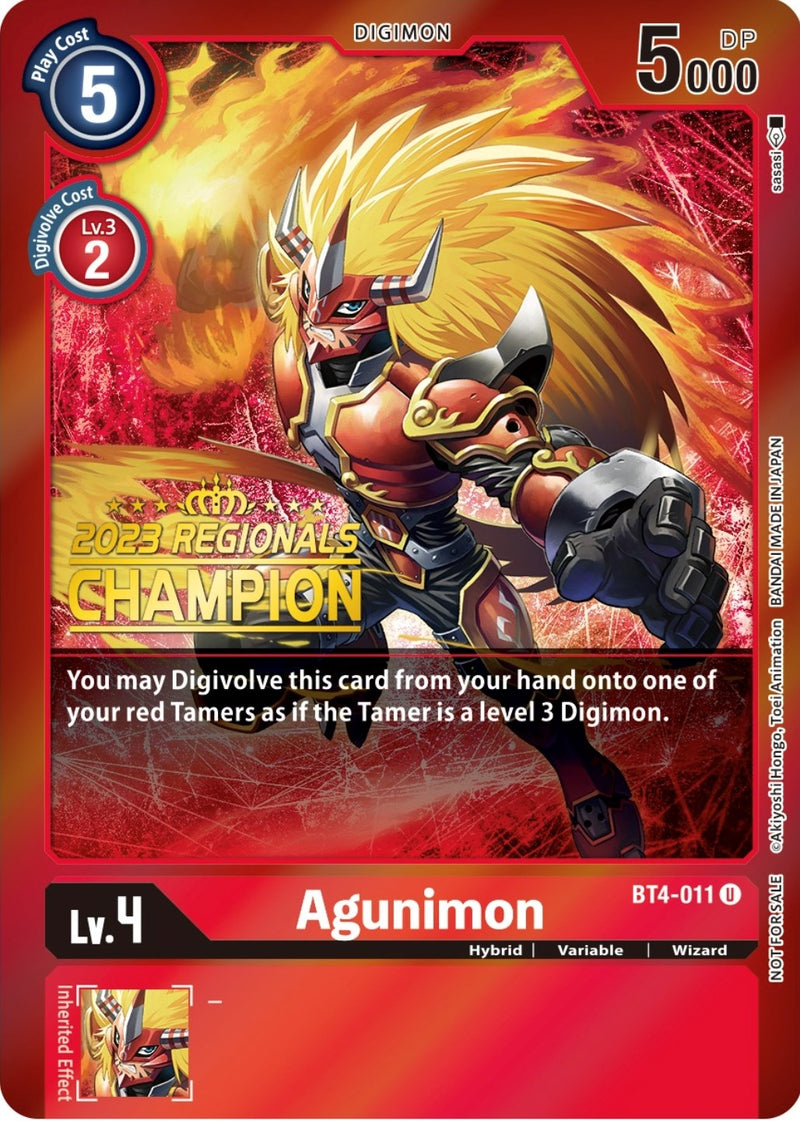 Image for Agunimon - BT4-011 (2023 Regionals Champion) [Great Legend]