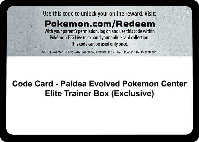 Code Card Paldea Evolved Pokemon Center Elite Trainer Box Exclusive [PAL]