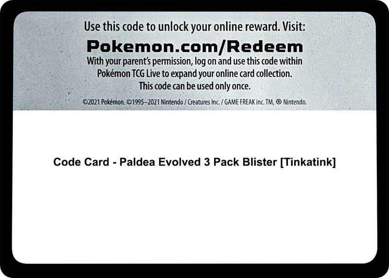 Code Card Paldea Evolved 3 Pack Blister Tinkatink [PAL]
