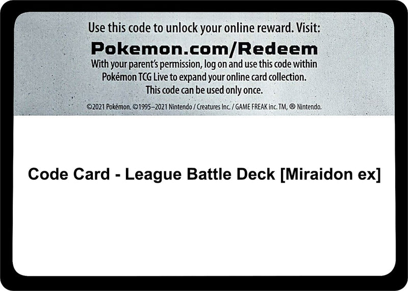 Code Card League Battle Deck Miraidon ex [MCAP]