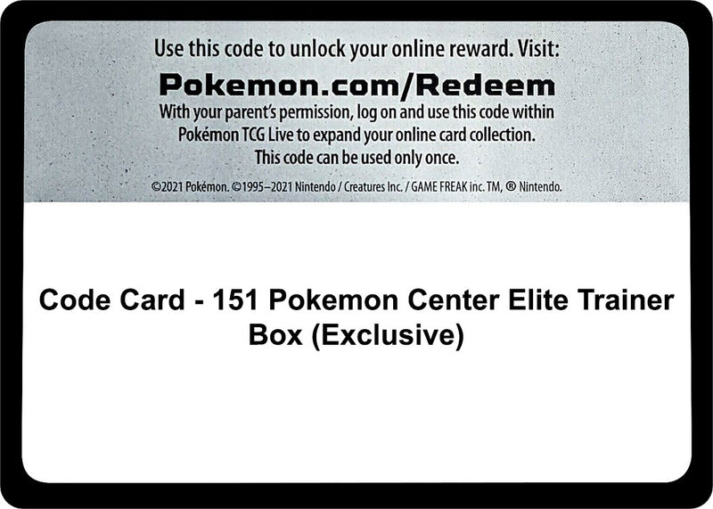 Code Card 151 Pokemon Center Elite Trainer Box Exclusive [MEW]