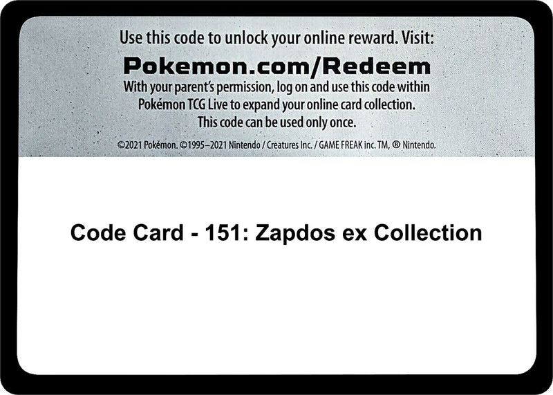 Code Card 151 Zapdos ex Collection [MEW]