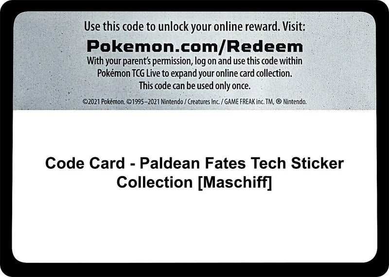Code Card Paldean Fates Tech Sticker Collection Maschiff [PAF]