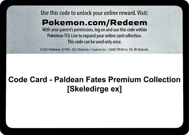 Code Card Paldean Fates Premium Collection Skeledirge ex [PAF]