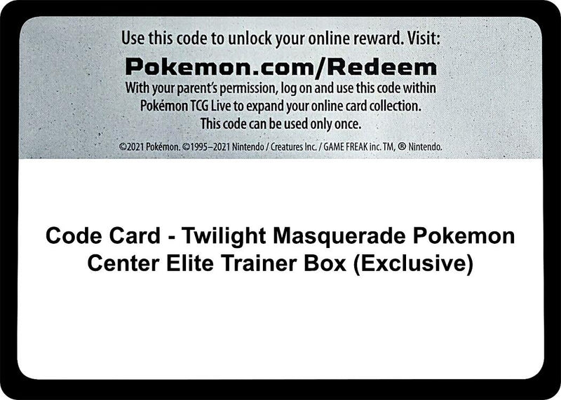 Code Card Twilight Masquerade Pokemon Center Elite Trainer Box Exclusive [TWM]