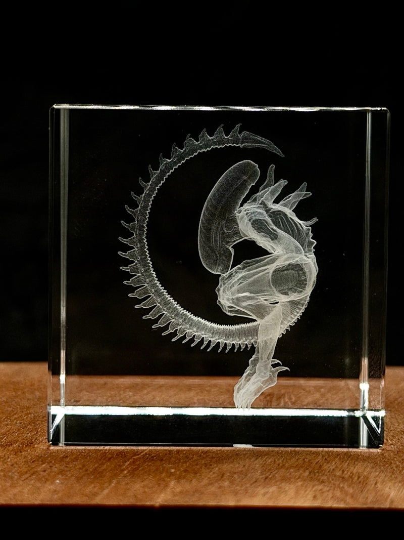 Alien Xenomorph Embryo 3D Crystal Engraving – Sci-Fi Laser Crystal Display