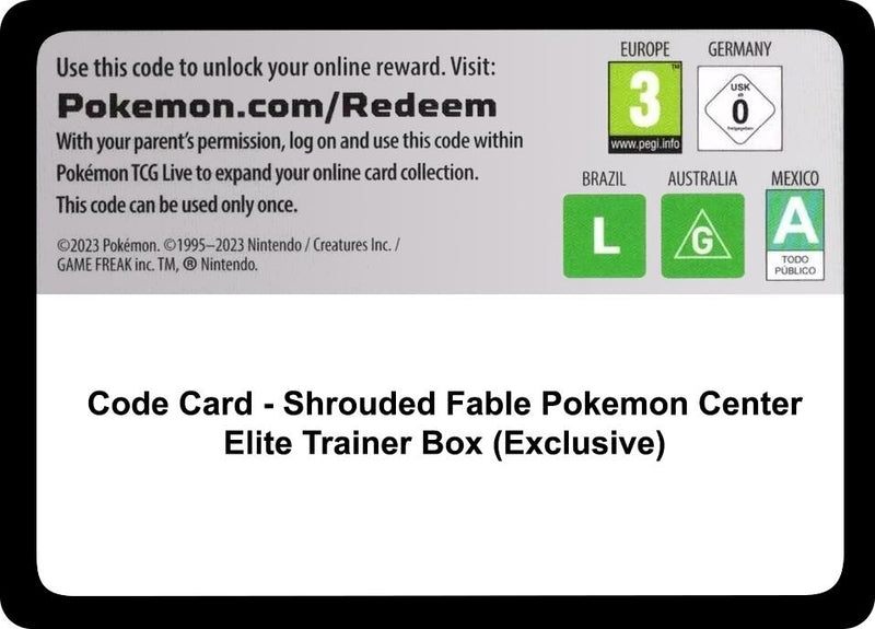 Code Card Shrouded Fable Pokemon Center Elite Trainer Box Exclusive [SFA]