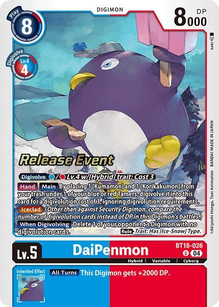 Image for DaiPenmon (BT18-026 U) (Release Special Booster 2.0 Celebration Event Cards) (BT18-19_PR) - Digimon Card Game