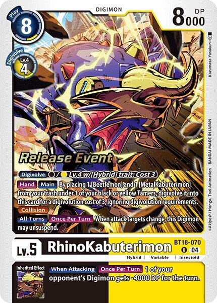 Image for RhinoKabuterimon (BT18-070 U) (Release Special Booster 2.0 Celebration Event Cards) (BT18-19_PR) - Digimon Card Game