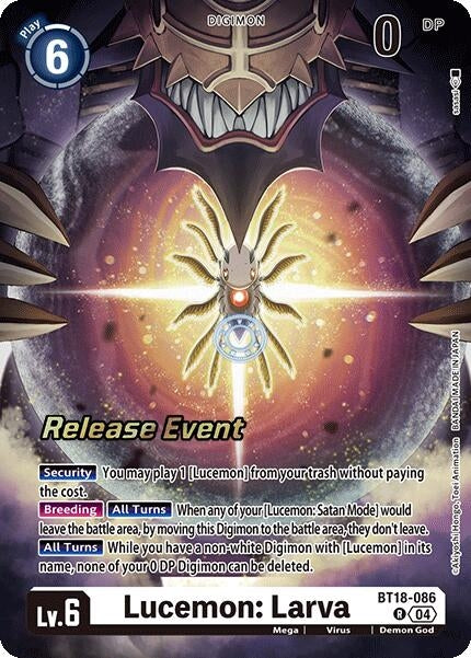 Image for Lucemon: Larva (BT18-086 R) (Release Special Booster 2.0 Celebration Event Cards) (BT18-19_PR) - Digimon Card Game