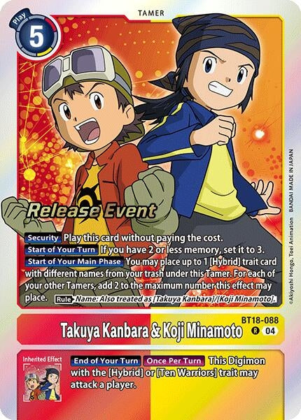 Image for Takuya Kanbara & Koji Minamoto (BT18-088 R) (Release Special Booster 2.0 Celebration Event Cards) (BT18-19_PR) - Digimon Card Game