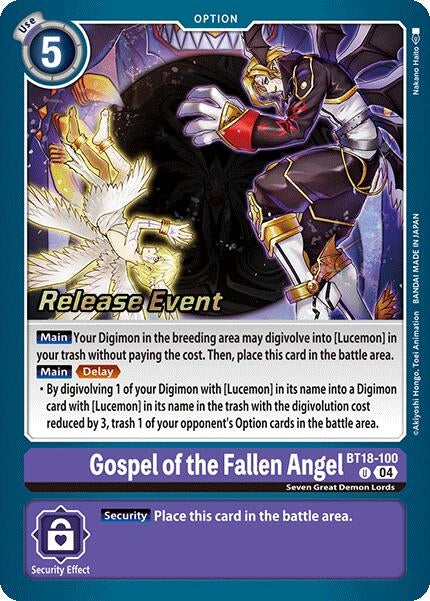 Image for Gospel of the Fallen Angel (BT18-100 U) (Release Special Booster 2.0 Celebration Event Cards) (BT18-19_PR) - Digimon Card Game