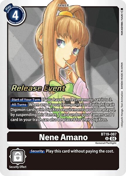 Image for Nene Amano (BT19-087 U) (Release Special Booster 2.0 Celebration Event Cards) (BT18-19_PR) - Digimon Card Game