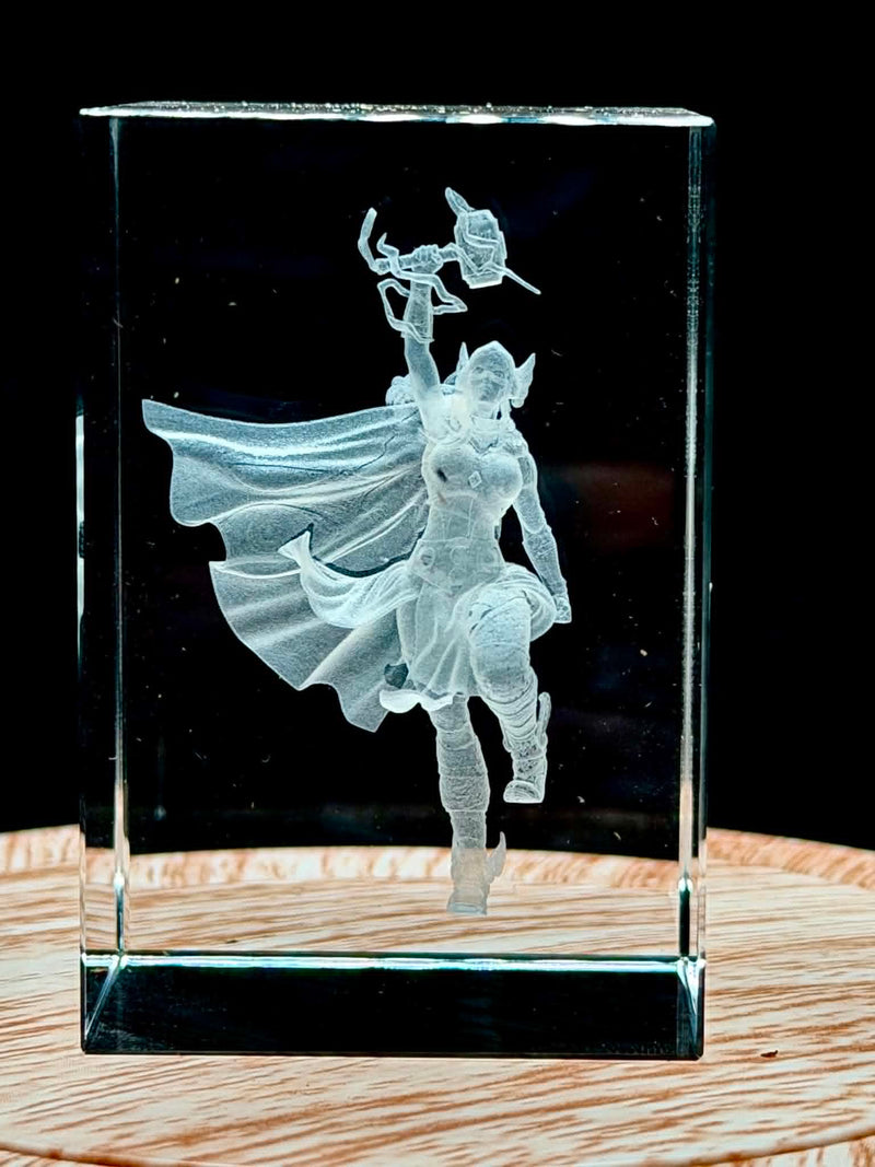 Lady Thor 3D Crystal Engraving – Marvel Superhero Laser Crystal Display