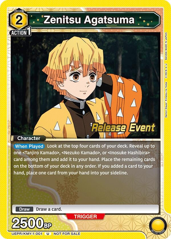 Image for Zenitsu Agatsuma (001) (UEPR/KMY-1-001) [UE05BT: Demon Slayer: Kimetsu no Yaiba Release Event Cards]