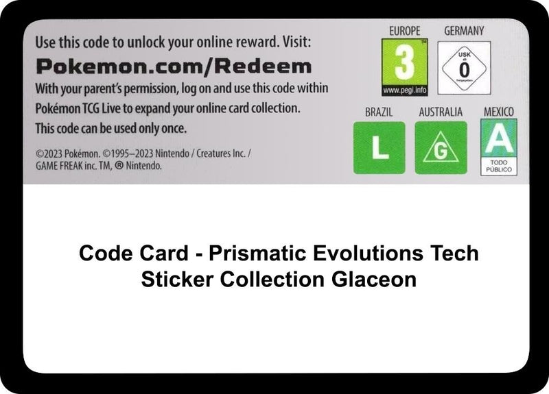 Image for Code Card - Prismatic Evolutions Tech Sticker Collection [Glaceon] (SV: Prismatic Evolutions) - Pokemon