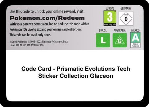 Image for Code Card - Prismatic Evolutions Tech Sticker Collection [Glaceon] (SV: Prismatic Evolutions) - Pokemon