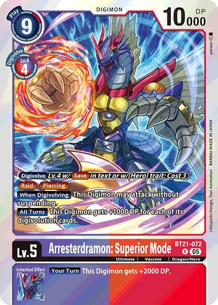 Image for Arresterdramon: Superior Mode (BT21-072 R) (World Convergence) (BT-21) - Digimon Card Game