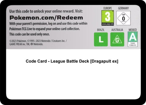 Image for Code Card - League Battle Deck [Dragapult ex] (Miscellaneous Cards & Products) - Pokemon