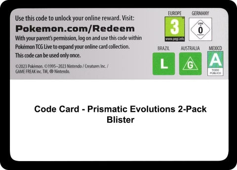 Image for Code Card - Prismatic Evolutions 2-Pack Blister (SV: Prismatic Evolutions) - Pokemon