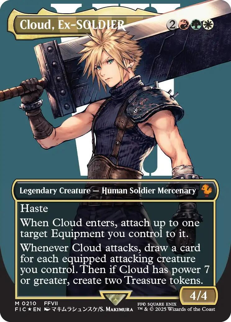 Image for Cloud, Ex-SOLDIER (Borderless) (Surge Foil) (210) (Commander: FINAL FANTASY) - Magic: The Gathering