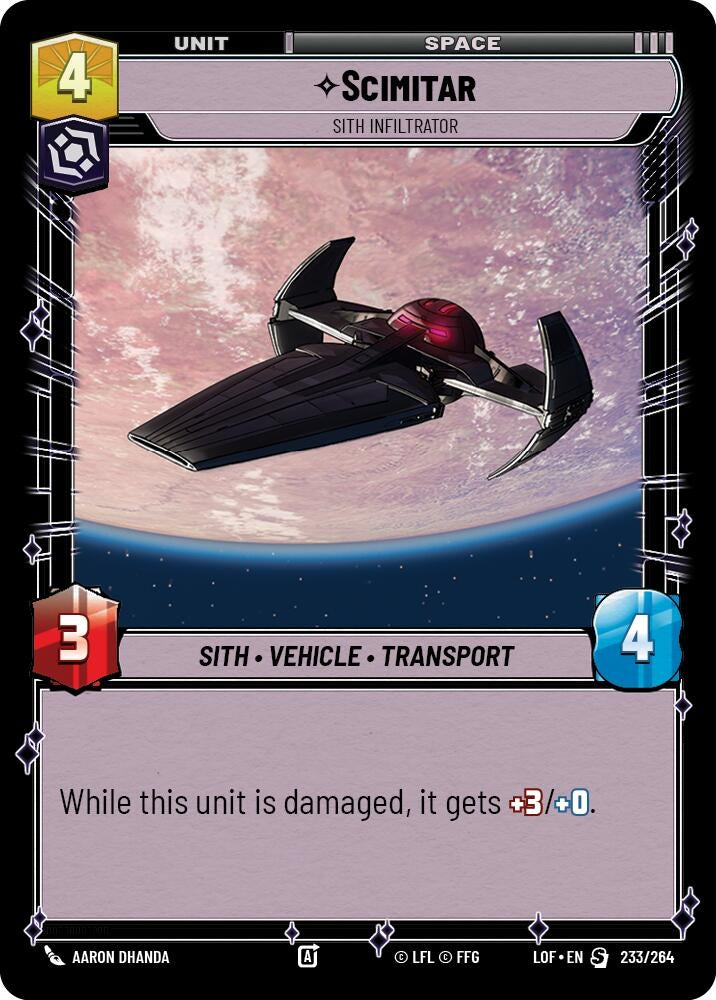 Image for Scimitar - Sith Infiltrator (233/264) (Legends of the Force) - Star Wars: Unlimited