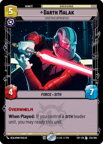 Image for Darth Malak - Covetous Apprentice (234/264) (Legends of the Force) - Star Wars: Unlimited