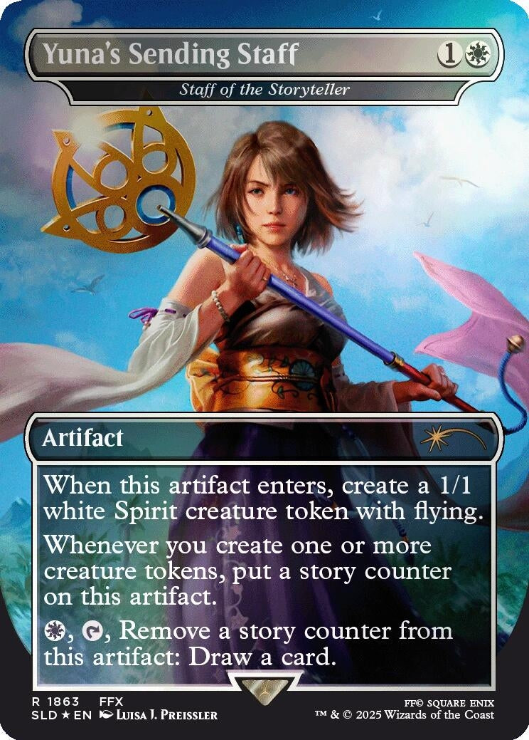 Image for Yuna's Sending Staff - Staff of the Storyteller (Rainbow Foil) (1863) (Secret Lair Drop Series) - Magic: The Gathering
