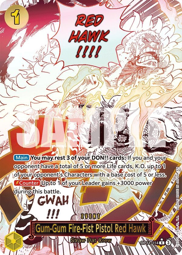 Image for Gum-Gum Fire-Fist Pistol Red Hawk (Alternate Art) (OP11-114) (A Fist of Divine Speed) - One Piece Card Game