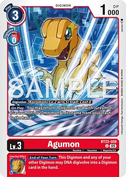 Image for Agumon (BT22-008 U) (Cyber Eden) (BT-22) - Digimon Card Game