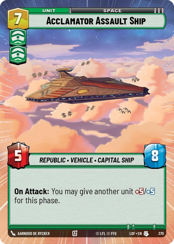Image for Acclamator Assault Ship (Hyperspace) (370) (Legends of the Force) - Star Wars: Unlimited