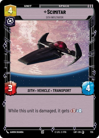 Image for Scimitar - Sith Infiltrator (Foil) (735) (Legends of the Force) - Star Wars: Unlimited