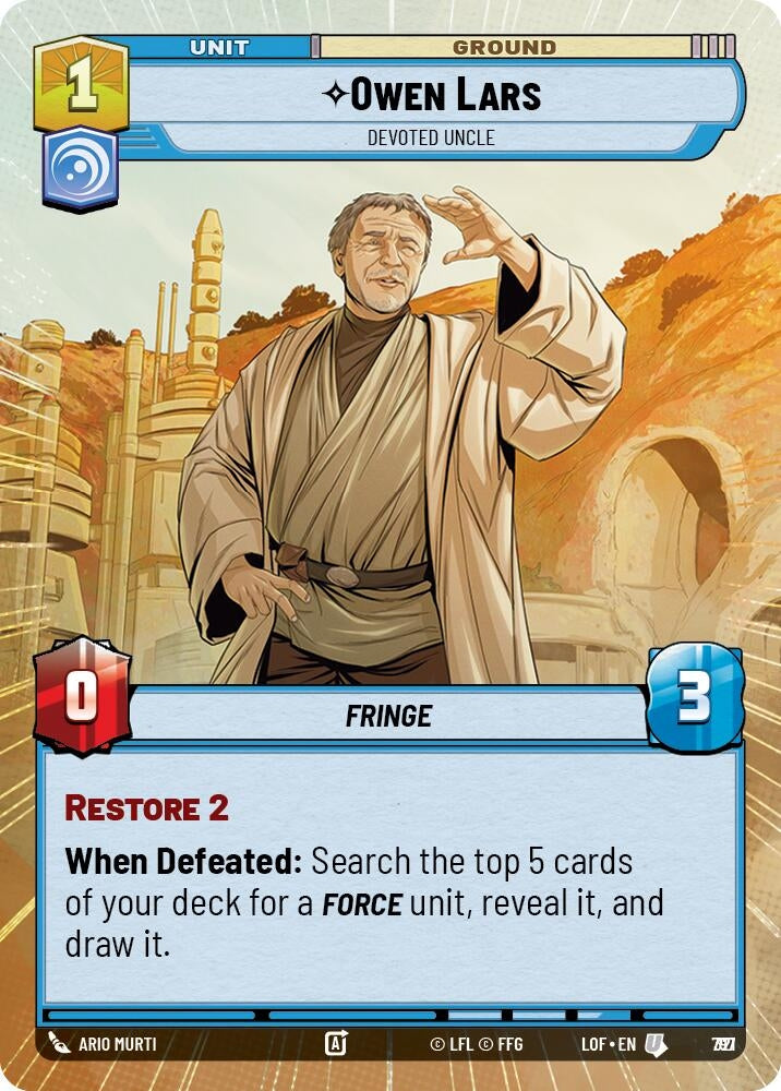 Image for Owen Lars - Devoted Uncle (Hyperspace Foil) (797) (Legends of the Force) - Star Wars: Unlimited