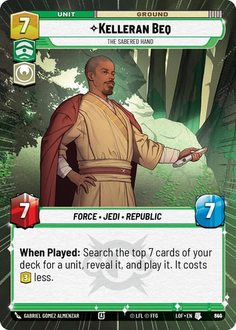 Image for Kelleran Beq - The Sabered Hand (Hyperspace Foil) (840) (Legends of the Force) - Star Wars: Unlimited
