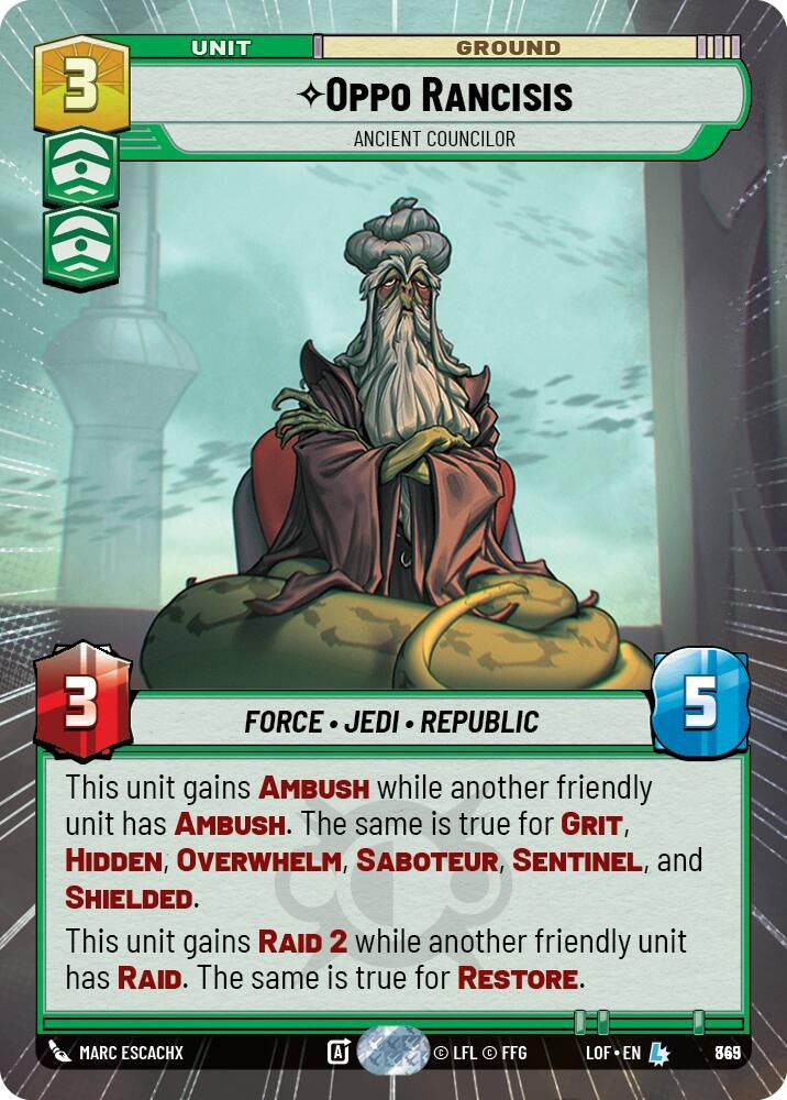 Image for Oppo Rancisis - Ancient Councilor (Hyperspace Foil) (845) (Legends of the Force) - Star Wars: Unlimited