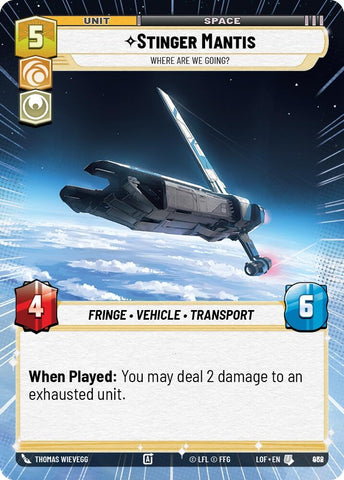 Image for Stinger Mantis - Where Are We Going? (Hyperspace Foil) (938) (Legends of the Force) - Star Wars: Unlimited