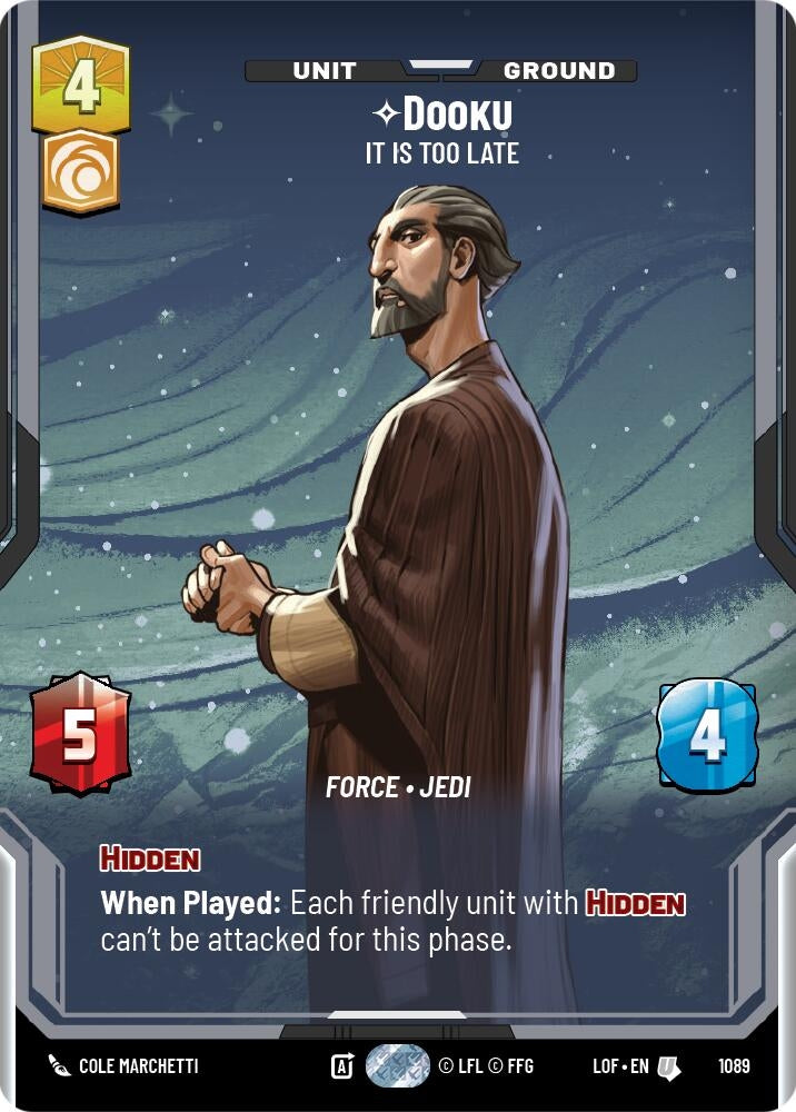 Image for Dooku - It Is Too Late (Prestige Foil) (1089) (Legends of the Force) - Star Wars: Unlimited