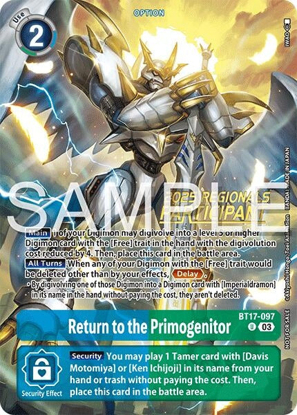 Image for Return to the Primogenitor (Regionals 25-26 Season 2 Participant) (BT17-097 U) - Digimon Card Game