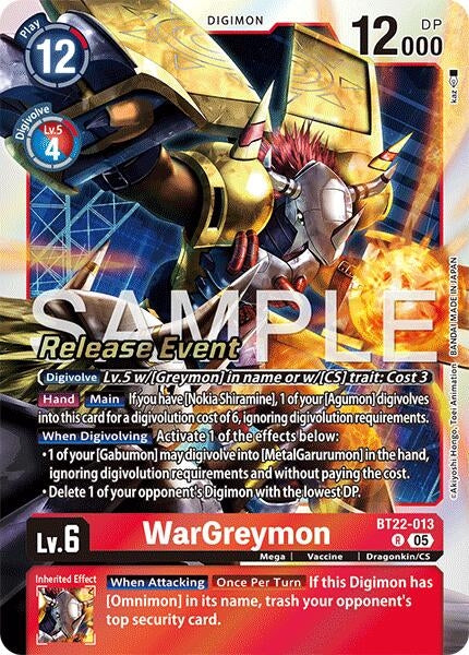 Image for WarGreymon (BT22-013 R) - Digimon Card Game