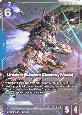 Image for Unicorn Gundam (Destroy Mode) (LR+) (GD01-002) (Newtype Rising) - Gundam Card Game